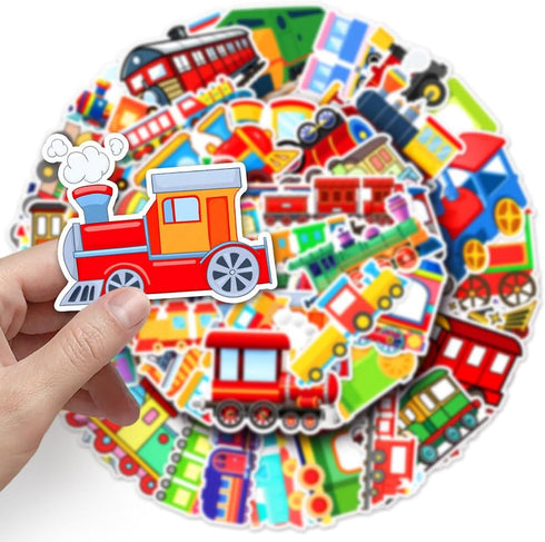 Mekycro Pack 50 Set Train Stickers PCS, Cute Cartoon Waterproof Vinyl Die-Cut Train Sticker for Water Bottles Laptop