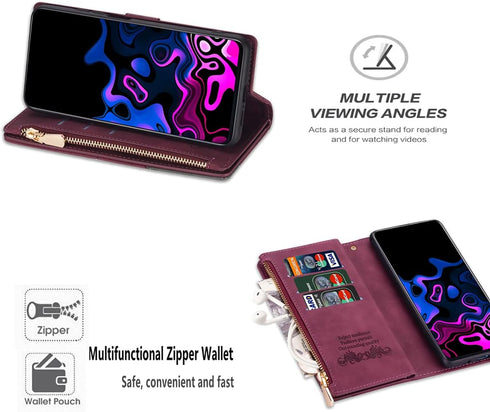 UEEBAI Wallet Case for Samsung Galaxy S21 FE 5G, Vintage PU Leather Cover with Card Slots and Zipper Pocket