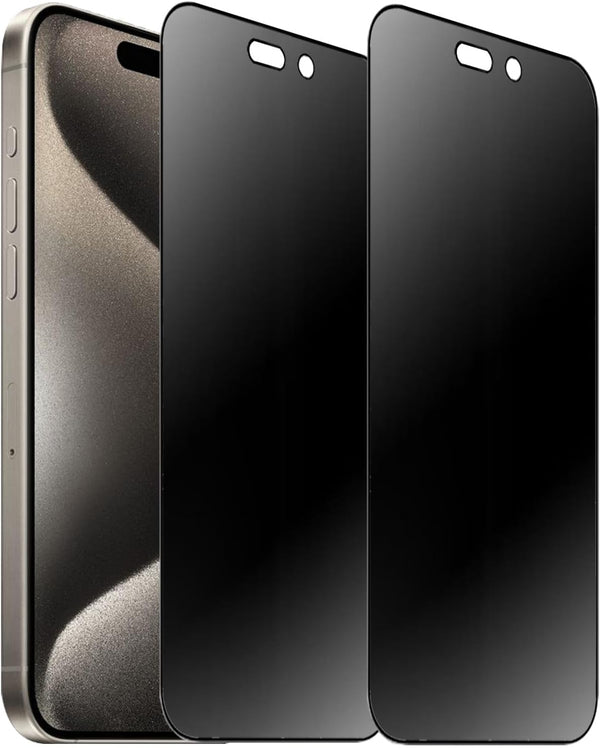 2 Pack Anti-Spy 360° Matte Tempered Glass for iPhone 15 Pro Max - 6.7" Anti-Glare Privacy Screen Protector Film.