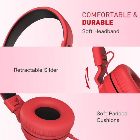 rockpapa 950 Wired Headphones for Kids Girls Boys for School with Microphone, On-Ear Foldable Corded for Laptop, Tablet
