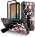 FITO Durable Shockproof Case for Samsung Galaxy A11, with Screen Protector and Built-in Kickstand, Pink Flowers