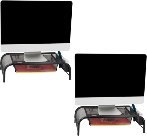 Mind Reader Monitor Stand, Set of 2, Ventilated Laptop Riser and Paper Tray, Metal Mesh, Black