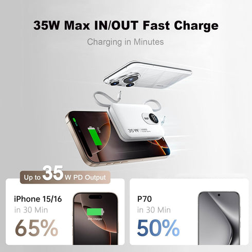 W&P 35W 10000mAh 3 Pack 17/16/15/14/13/12/11 Portable Charger for iPhone, Small Fast Charging Power Bank, USB C