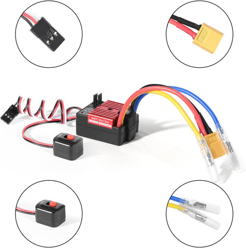 60A 2-3S 370 380 540 550 1/10 Brushed ESC Electronic Speed Controller Waterproof ESC for Brushed Motor Remote Control