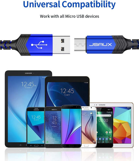 JSAUX Micro USB Cable (2-Pack 3.3FT+6.6FT) Nylon Braided Charger for Galaxy S7, S6, J7, Note 5, Kindle, MP3 - Blue