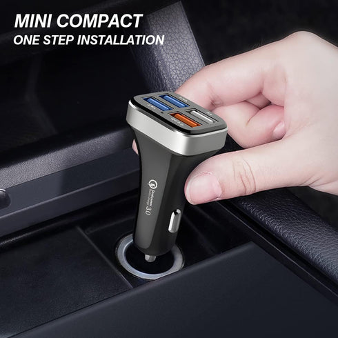 USB Car Charger Adapter, 4 Ports QC3.0 Cell Phone Fast Charger, Multi-Port Smart Quick Charger for Cigarette Lighter,