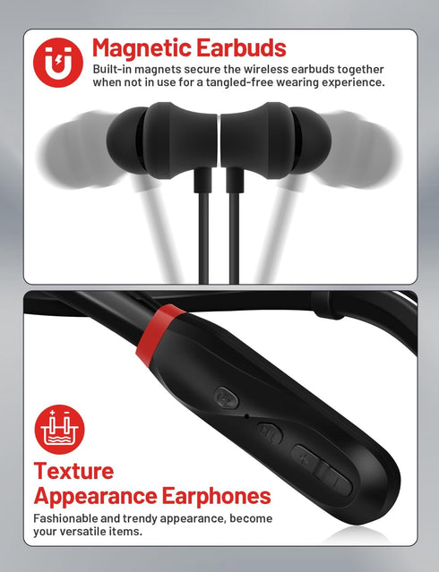 Neckband Bluetooth Headphones, 120H Long Playtime Wireless Stereo Earbuds, Waterproof for Sports/Workout/Office