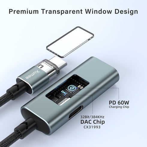 Xumee USB C to 3.5mm Audio Adapter and Charger, 2 in 1 USB-C to Headphone Jack Dongle for iPhone 16/15 Pro Max