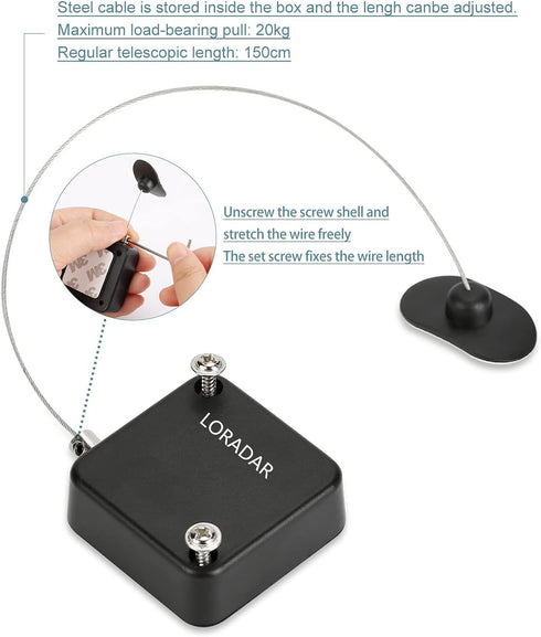 LORADAR Retractable Cable Lock with Double-Sided Adhesive, Remote Control Security Lock, Anti-Lost Rope for TV, DVD,