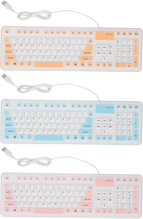 GOWENIC Foldable Silicone Keyboard, 106 Keys Roll Up USB Wired Waterproof Silent Soft Keyboard for PC Laptop Notebook
