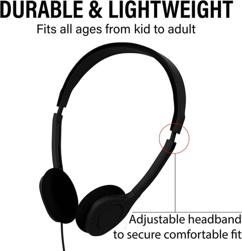 Maeline Bulk On-Ear Headphones with 3.5 mm Headphone Plug, 10 Pack Wholesale Bundle, Multi Color
