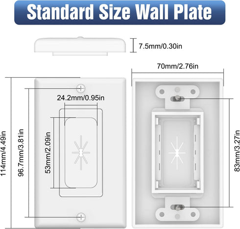 VCELINK Wall Plate Cable Pass Through with Mounting Bracket, 2-Pack, White, Flexible Rubber Opening for Low Voltage