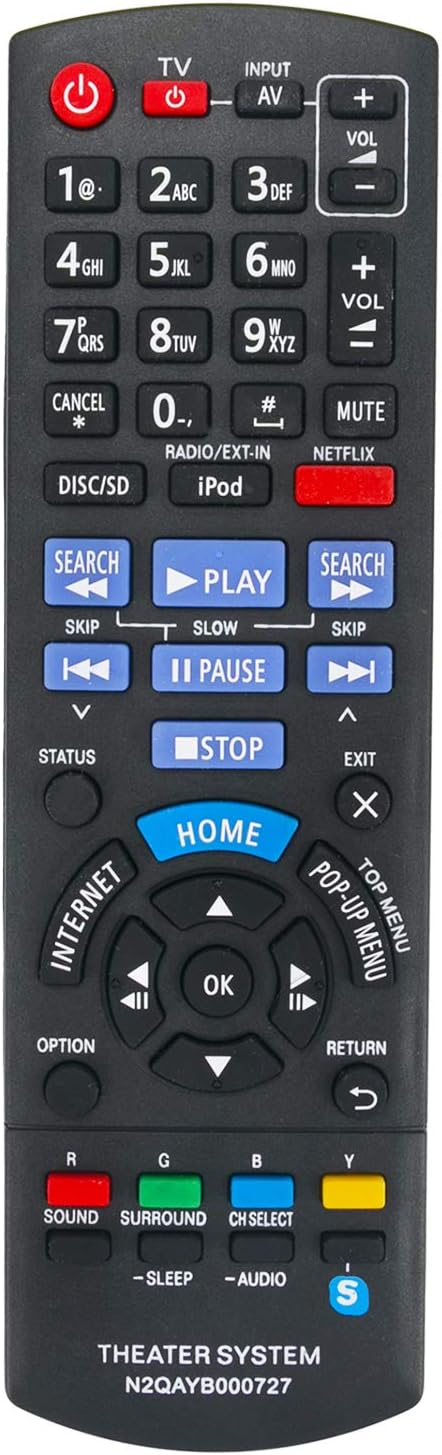 Replacement Remote Control N2QAYB000727 for Panasonic Blu-ray Home Theater Sound System SC-BTT196 & More