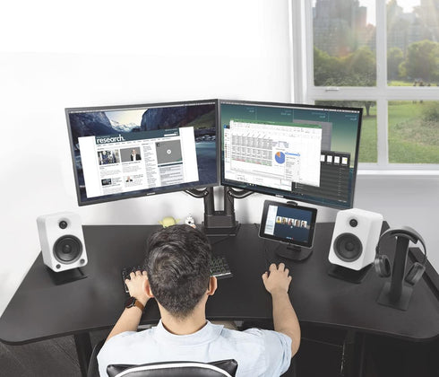 Kanto S4 Tilted Desktop Speaker Stands for Medium Bookshelf Speakers, Supports 8 lbs, Pair, Black