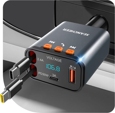 SEANCHEER Car Bluetooth Adapter & Car Charger USB C, 69W Cigarette Lighter Adapter