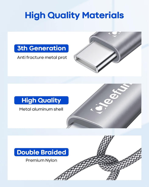 CLEEFUN 6ft USB C Cable 5-Pack, Fast Charging Braided Cord for iPhone 15 Pro Max, Samsung Galaxy S24/S23/S22/S21/S20