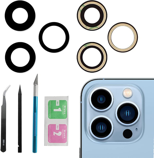 3pcs/Set Rear Camera Lens Covers for iPhone 13 Pro Max, Glass Replacement with Pre-Installed Adhesive + Repair Tool Kit