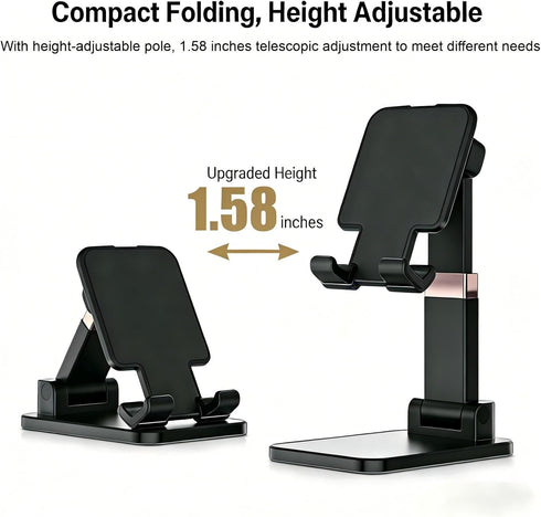 PTDFG Devices(1 Pack Adjustable Phone Stand for Desk - Foldable Cell Phone Holder for All Phones and Android Black)