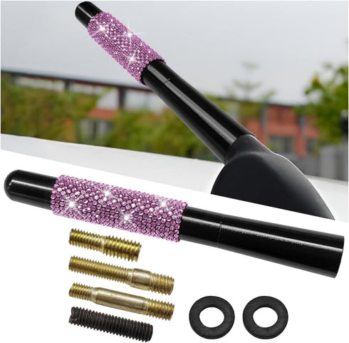 YoRise Bling Rhinestone Short Car Antenna, 4.72" Aluminum Alloy Roof Signal Antennas with