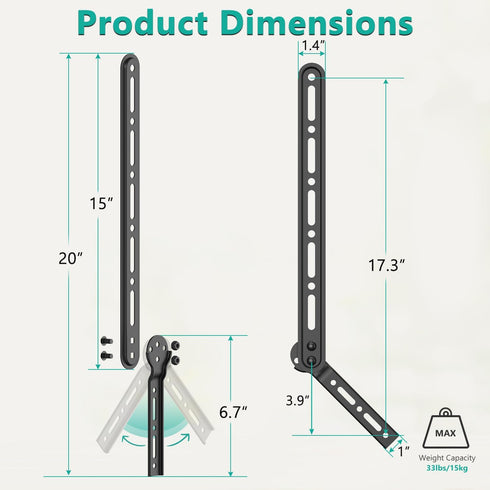 WALI Sound Bar Mount Bracket for Mounting Above or Under TV, Adjustable 3 Angled Extension Arm, Fits Most 23 to 65 Inch