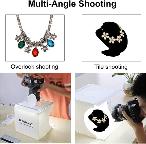 Mini Studio Light Box PULUZ - 7.87in/20cm Foldable Photography Lighting Tent Kit with 40 LED Beads, 6 Colors Backdrops