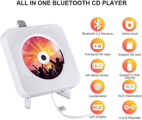 Qoosea MP3 Portable CD Player with Bluetooth, Wall Mountable CD Players Music Player Home Audio Boombox with Remote