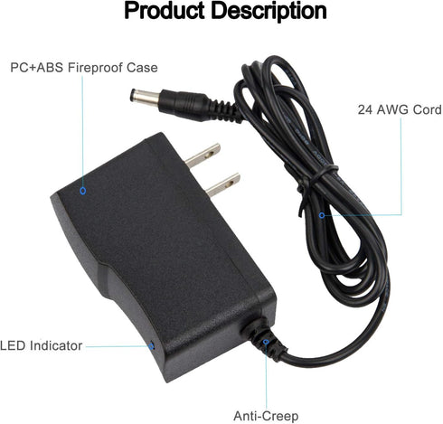 AC DC 9V 1A Power Supply Adapter, 1000mA Wall Charger for ADSL Router Arduino, 5.5mm x 2.5m