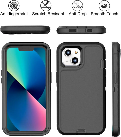 iPhone 13 Case - Military Grade Full Body Cover, Heavy Duty Shockproof Protection + 2 Screen Protectors, 6.1" (Black)