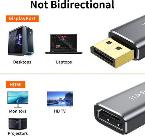 Displayport to HDMI Adapter, 4K 24K Gold Plated DP to HDMI Female Converter for Lenovo, HP, Dell
