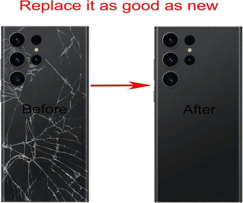 Galaxy Black S23 Ultra Back Glass Replacement for Samsung Galaxy S23 Ultra 5G, Back Glass Cover with Pre-Installed