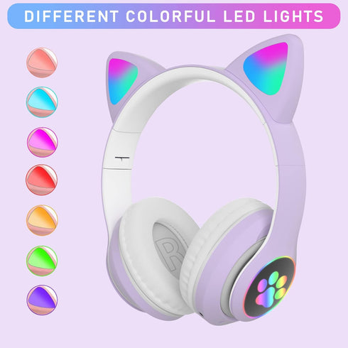 Wireless Over-Ear Headphones with Microphone, Bluetooth Cat Ear Headphones for Kids, Teens, Adults