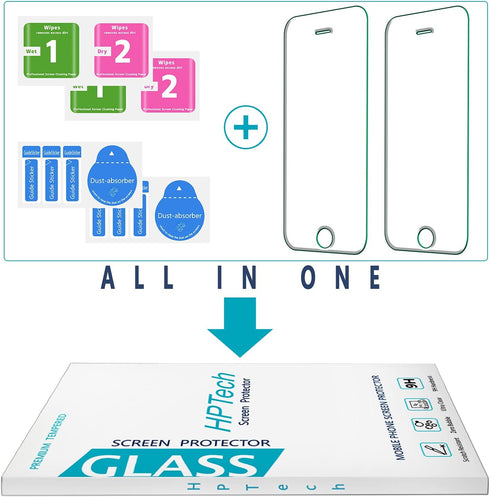 HPTech 2-Pack Tempered Glass for iPhone SE 2016, iPhone 5S, iPhone 5, iPhone 5C Screen Protector, Easy to Install,