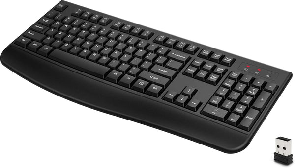 Wireless Keyboard, 2.4G Full-Sized Ergonomic Computer Keyboard with Wrist Rest for Windows, Mac OS, Laptop/PC/Desktop
