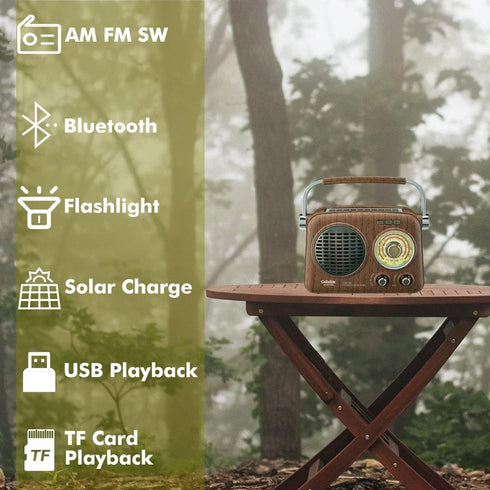 Gelielim Radio Portable AM FM Shortwave,Vintage Radio Bluetooth Speaker with Crystal Clear Sound, Rechargeable Battery Powered Radio, Small Radio with Solar Panel & Flashlight, Small Gifts for Senior