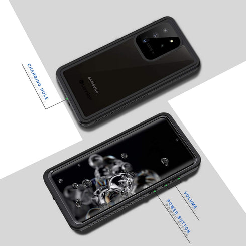 Lanhiem IP68 Waterproof Dustproof Case for Samsung Galaxy S20 Ultra - Heavy Duty Full Body Protective Cover, Black/Clear