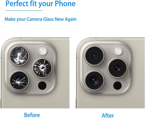 Vimour 15 (2 Sets) Rear Camera Lens Glass Replacement for iPhone Pro Pre-Installed Adhesive with Installation Manual