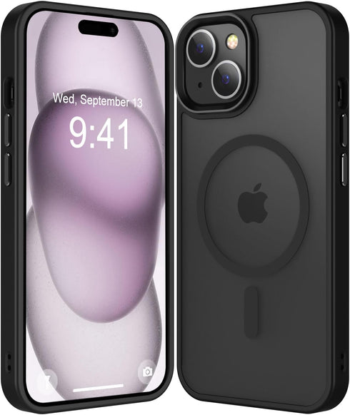 iPhone 15 Case - Slim Translucent Matte, Black | Magnetic, Magsafe Compatible & Military-Grade Protection, 6.1"