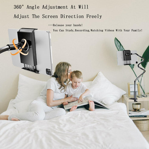 Gooseneck Phone Holder for Bed, Adjustable iPhone Stand for Desk Recording, Filming, Kindle Tablet Accessories Overhead