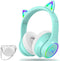 LOBKIN Bluetooth 5.3 Kids Headphones with Case, RGB LED Light Up Cat Ears, Foldable Over Ear