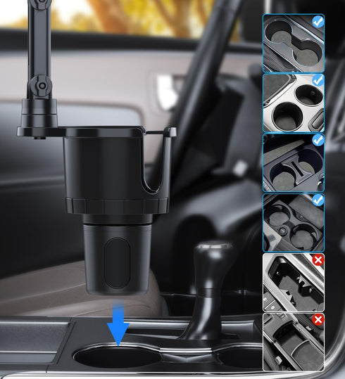 2 in 1 Car Cup Holder Phone Tablet Mount, Adjustable Long Arm with 360° Rotation for All Smartphones and Tablets