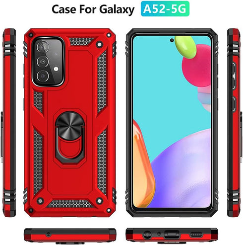 for Samsung A52 Case - Galaxy A52 Military-Grade Ring Holder Kickstand Shockproof Cover with HD Protector