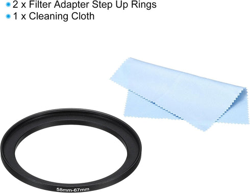 PATIKIL 58mm-67mm Metal Step Up Ring with Cleaning Cloth, 2 Pack Camera Lens Filter Adapter Ring