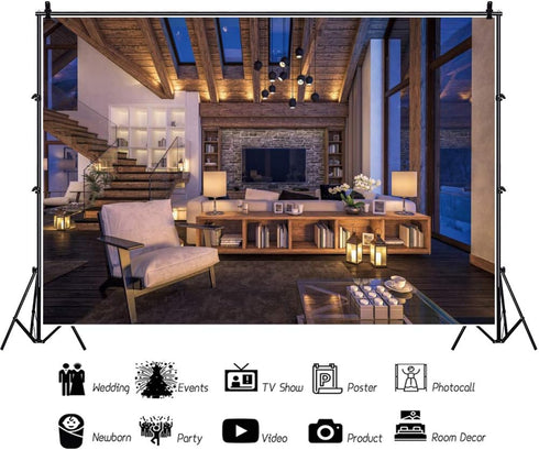 DASHAN 6.5x5ft Living Room Backdrop Zoom Meeting Video Modern Home Office Backdrop for Photography Online Meeting