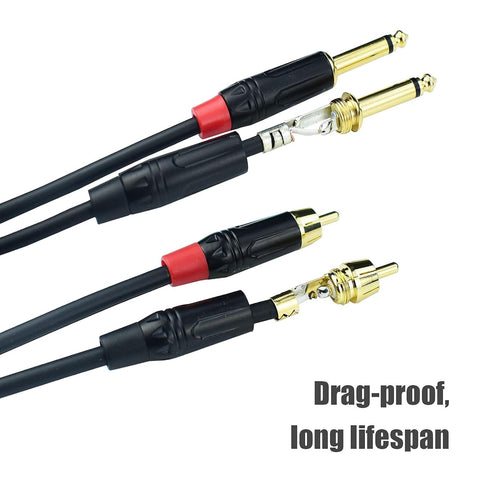 RCA to 1/4 TS Cable, Dual 1/4 Mono to Dual RCA, Copper Shielded, Gold-Plated, 6.6FT Audio Cord