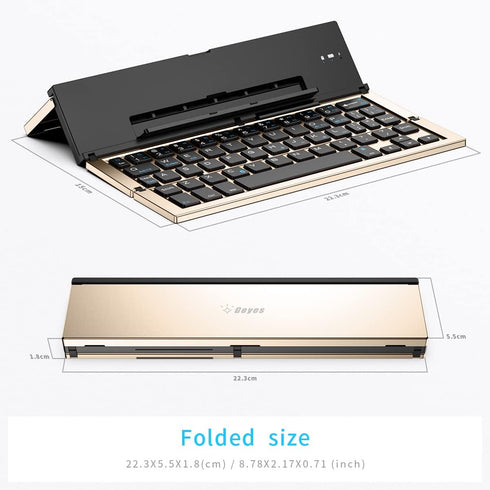 Geyes Folding Bluetooth Keyboard, Wireless Portable Keyboard with Aluminum Alloy Housing, for iPad, iPhone, Tablets