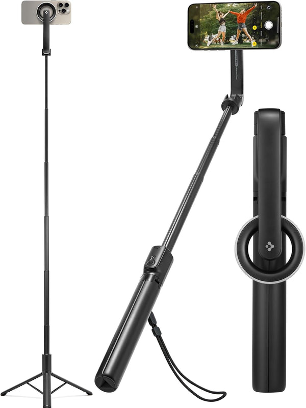 Spigen S580W (MagFit) MagSafe Selfie Stick Tripod Stand with Bluetooth Remote Control, 47" Extendable for iPhone 16 15