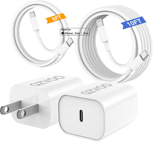 iPhone Charger Fast Charging (6ft+10ft), 20W USB C Wall Charger with Type C to Lightning Cord, 2Pack for iPhone