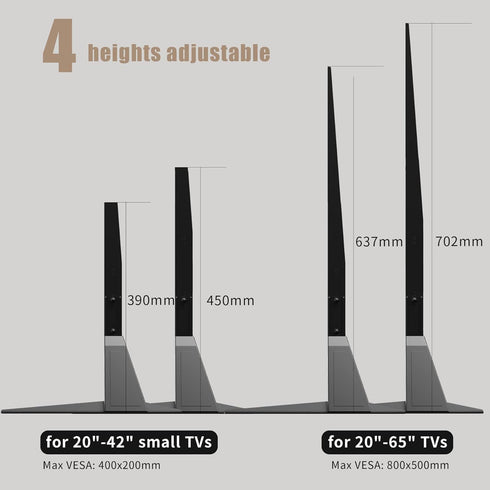 Universal TV Stand, Metal TV Legs for 20-65 inch LCD/LED/OLED/Plasma Flat&Curved Screen TV with Height Adjustment, VESA