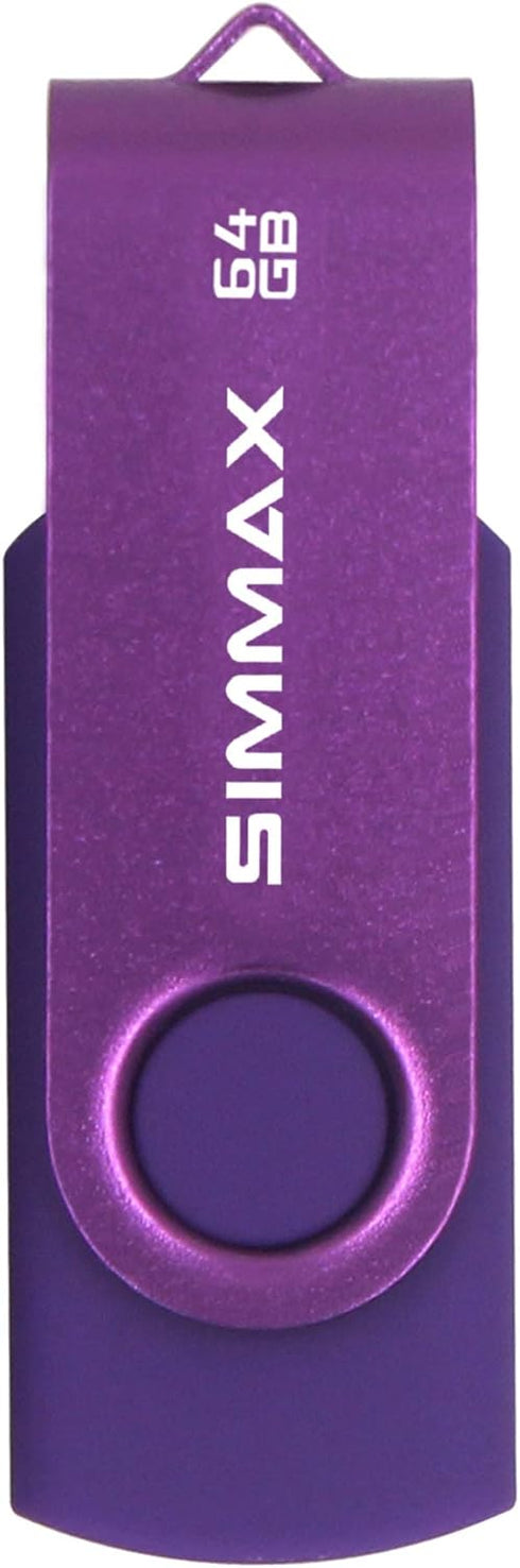 SIMMAX 64GB 2.0 (64GB Memory Stick USB Flash Drives Swivel Thumb Drive Pen Drive Purple)
