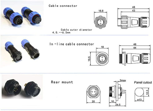 SP13 Aviation Connector M13 Female Plug + Circular Male Socket F13mm, Outdoor Waterproof IP68 Plastic Connectors